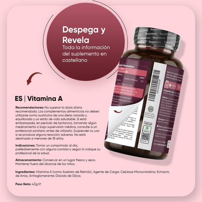 Vitamina a 10000 UI - 365 Comprimidos Acetato De Retinol Vegano Para 1 Año