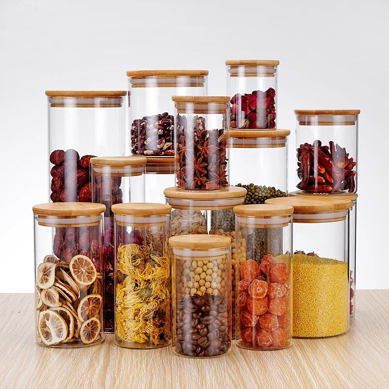 Glass Jar with Lid Cookie Kitchen Storage Jars and Lids Mason Candy Spices Glass Container Wholesale Condiments Organizer