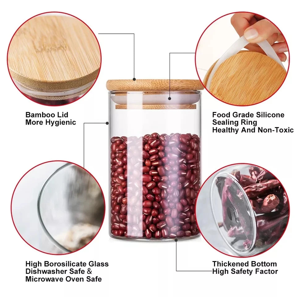 Glass Jar with Lid Cookie Kitchen Storage Jars and Lids Mason Candy Spices Glass Container Wholesale Condiments Organizer