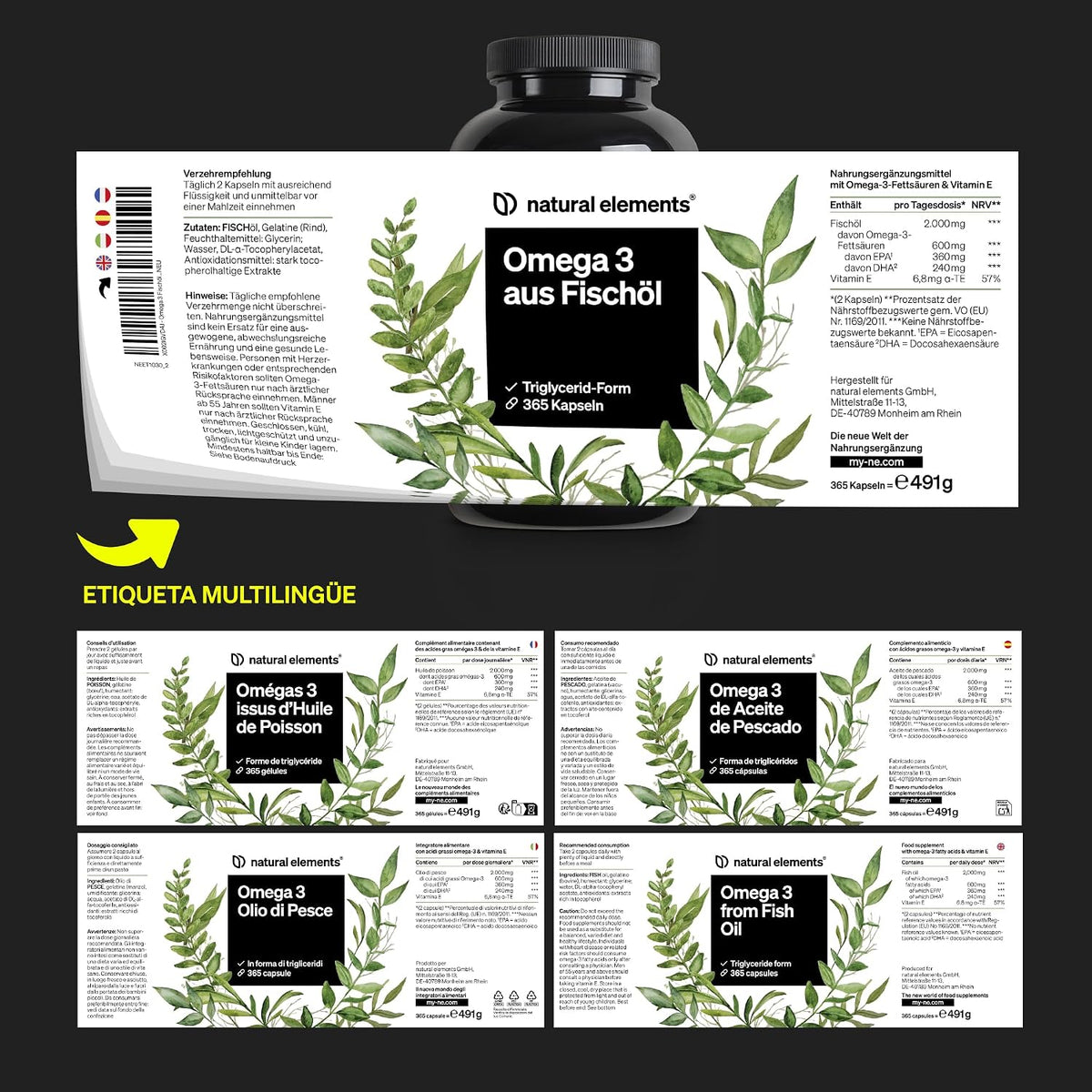 Omega 3 2000Mg Por Dosis Diaria - 365 Cápsulas De Omega-3 - Máxima Concentración De DHA 240Mg Y EPA 360Mg - Probada En Laboratorio Y Fabricada En Alemania