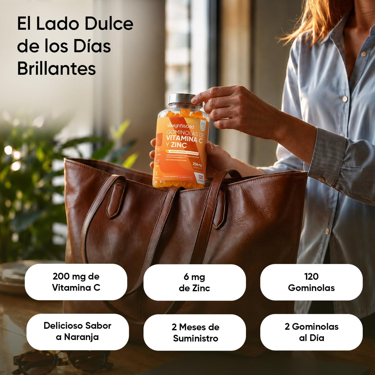 Vitamina C Y Zinc 206 Mg - 120 Gominolas Con Sabor Natural a Naranja