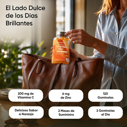 Vitamina C Y Zinc 206 Mg - 120 Gominolas Con Sabor Natural a Naranja