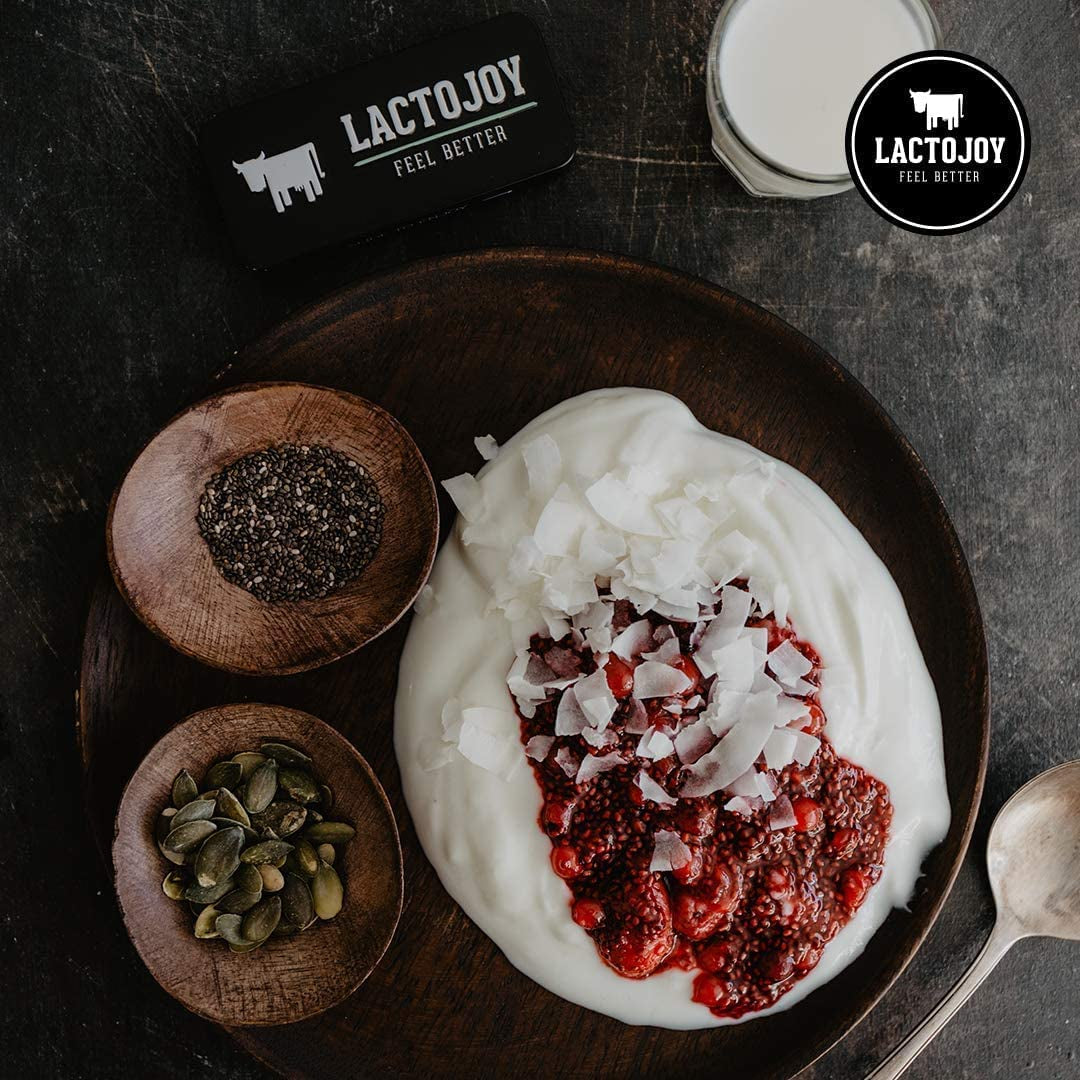 Lactojoy Pastillas De Lactasa 14.500 FCC I Tratamiento De Comprimidos Para Intolerancia a La Lactosa I Digestión De La Leche, Queso I Capsulas De Enzimas Digestivas I Vegano I 1 X 80 Caps