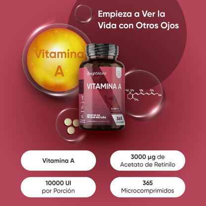 Vitamina a 10000 UI - 365 Comprimidos Acetato De Retinol Vegano Para 1 Año