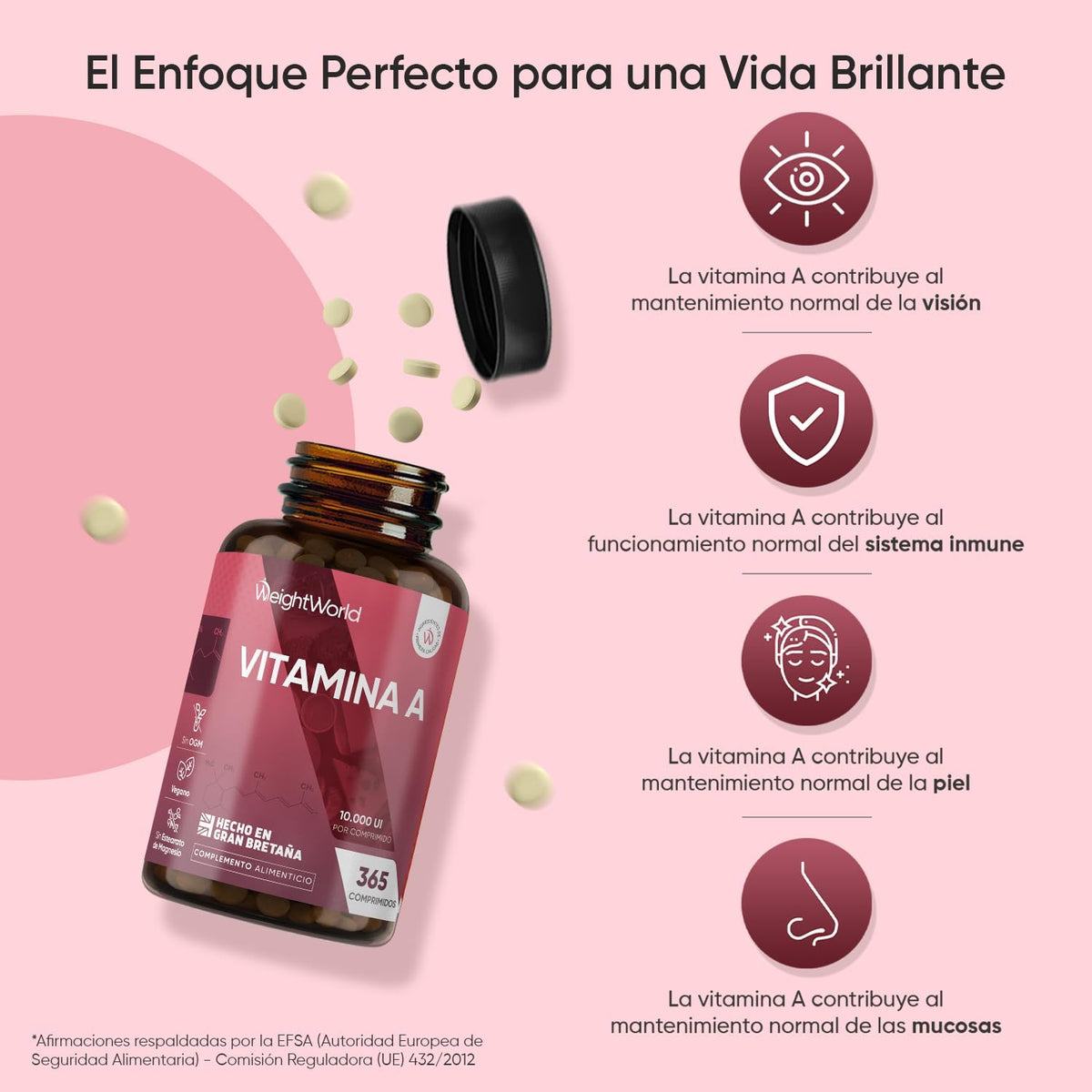 Vitamina a 10000 UI - 365 Comprimidos Acetato De Retinol Vegano Para 1 Año
