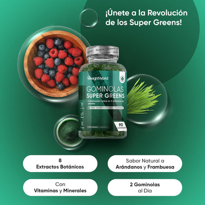 Super Greens Suplemento 90 Gominolas - 8 Super Alimentos Con Vit B12 Y Zinc