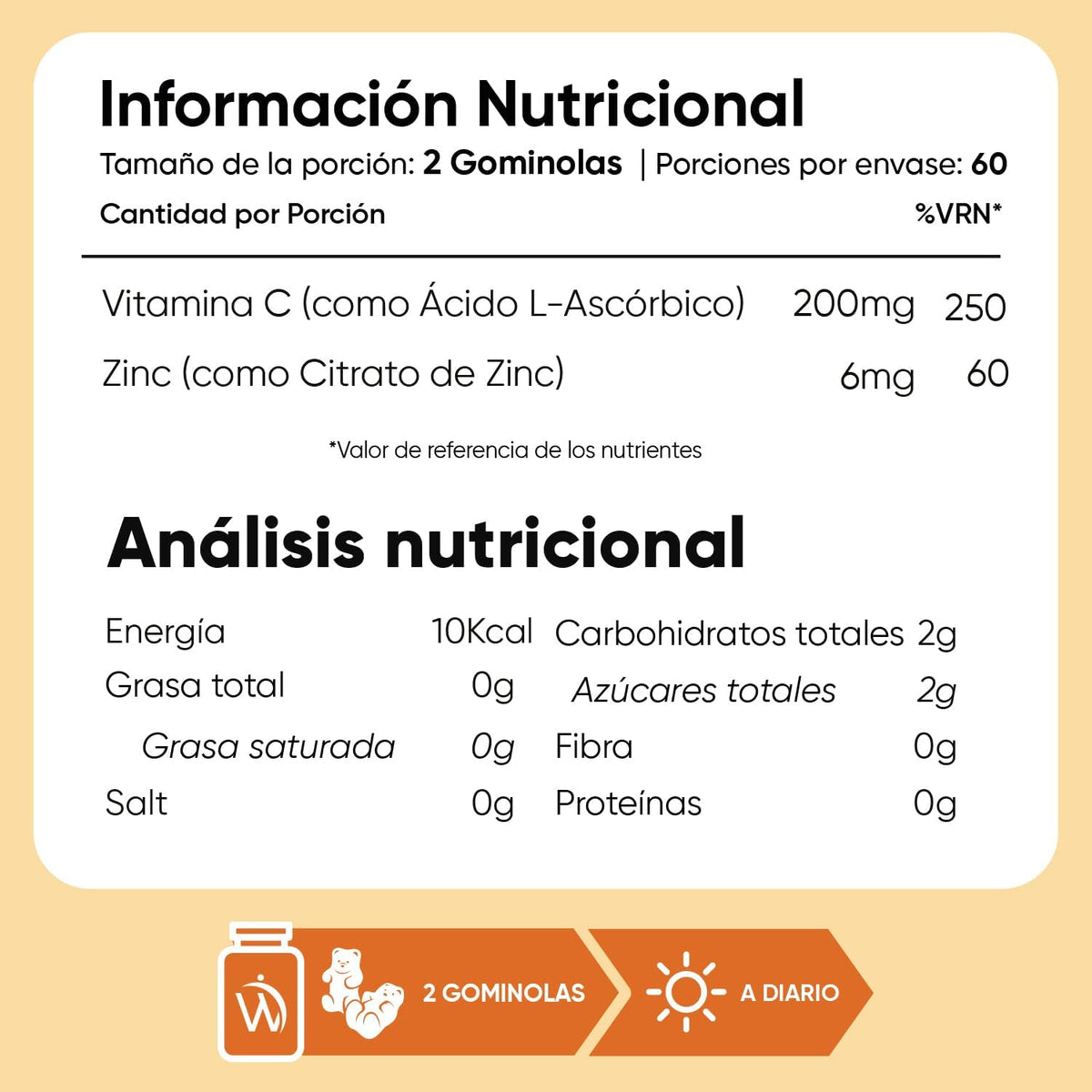 Vitamina C Y Zinc 206 Mg - 120 Gominolas Con Sabor Natural a Naranja